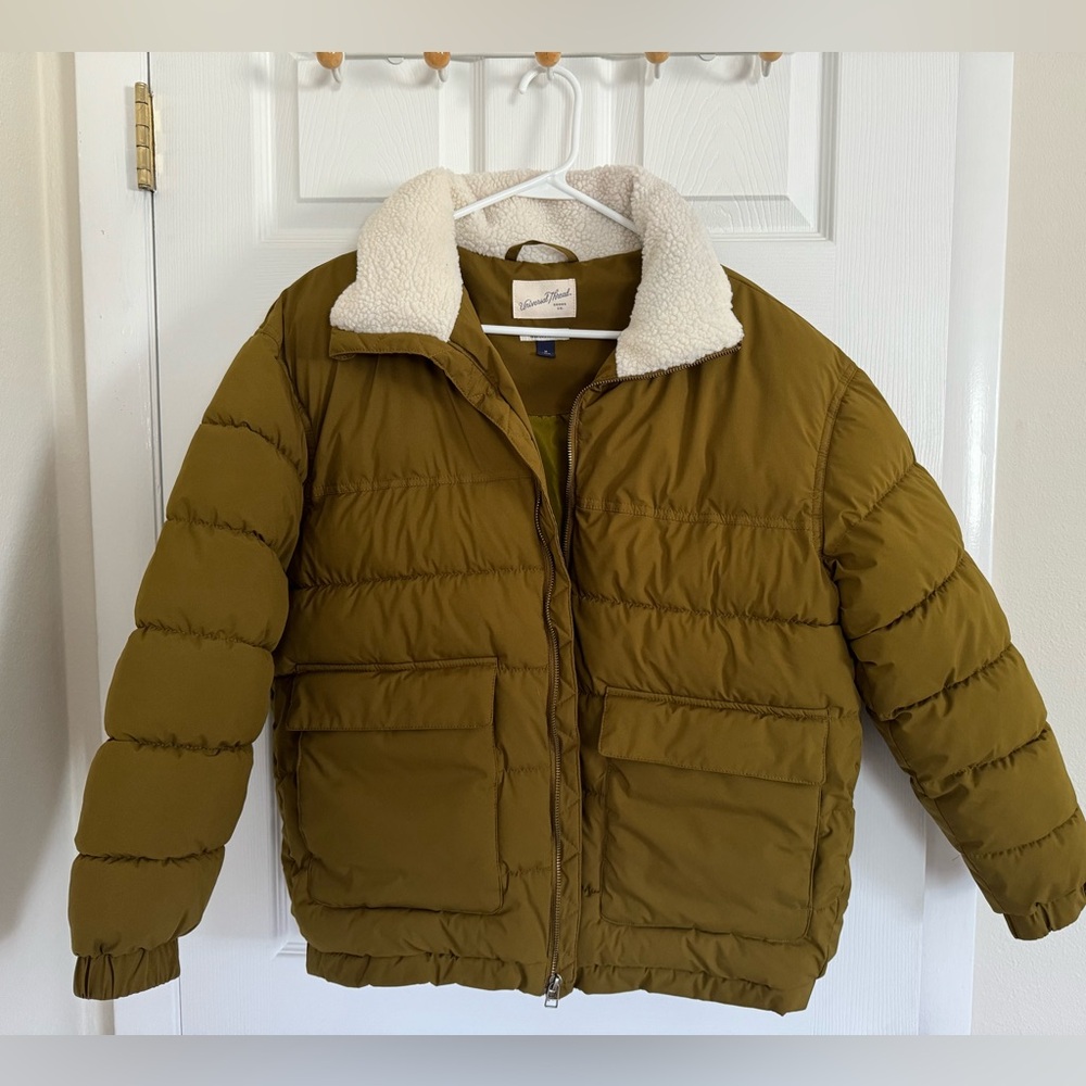 Universal Thread Green Fleece Collar Zip Up Puffer Winter Coat Size M